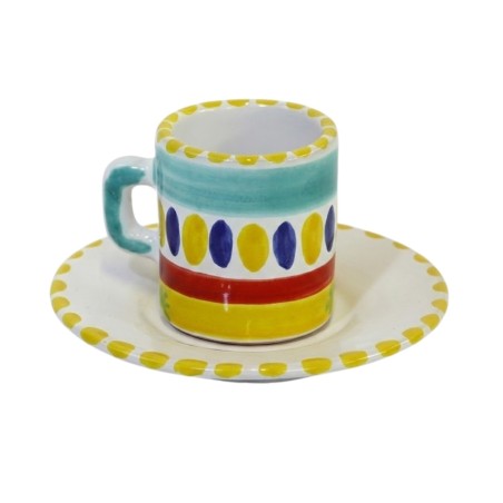 Cylindrical Coffee Cup with Saucer Lipari Ceramiche De Simone Cylindrical Coffee Cup with Saucer Lipari Ceramiche De Simone